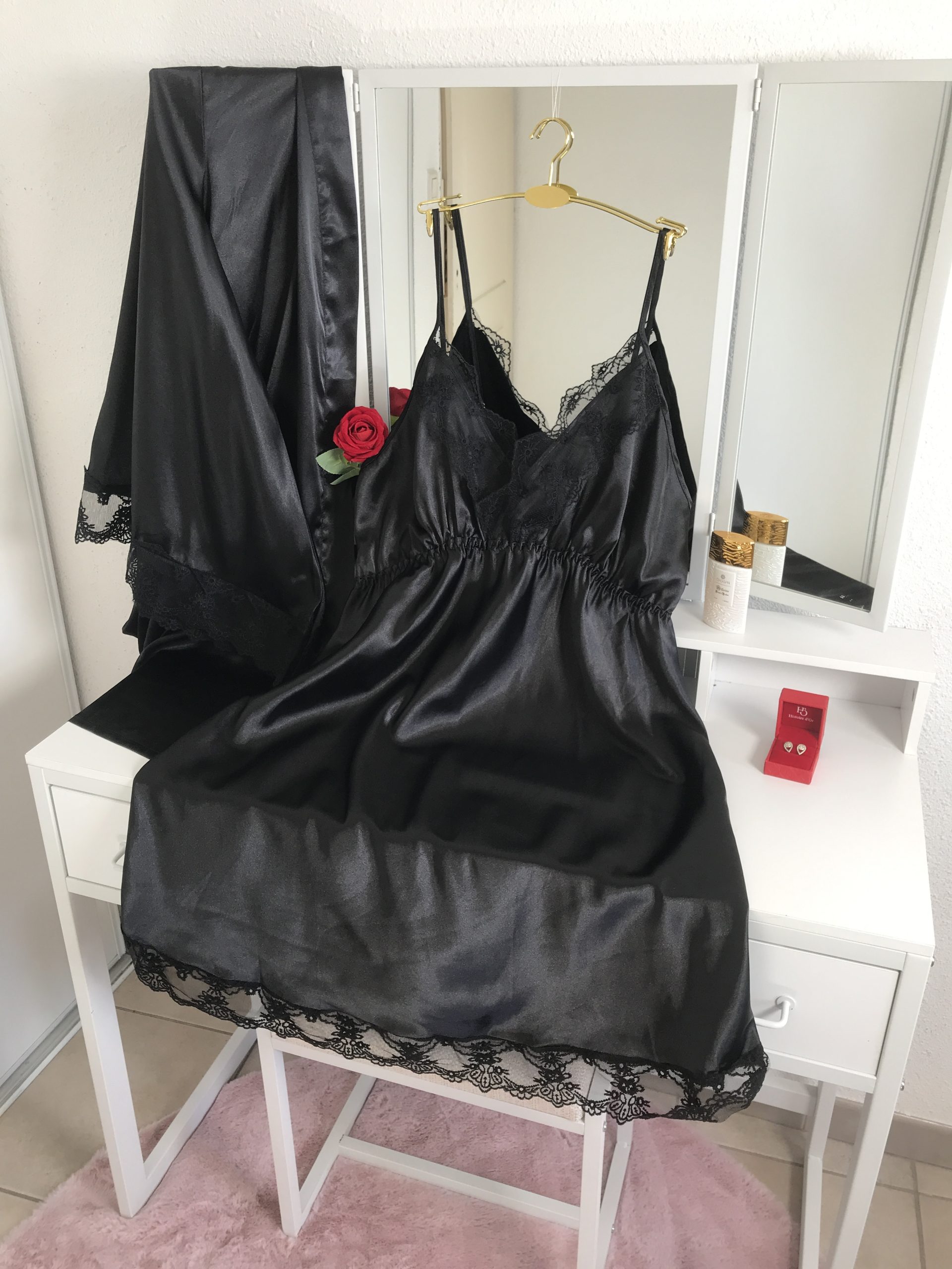 Ensemble Kimono & Nuisette Noir Grande Taille – Dentelle Élégante