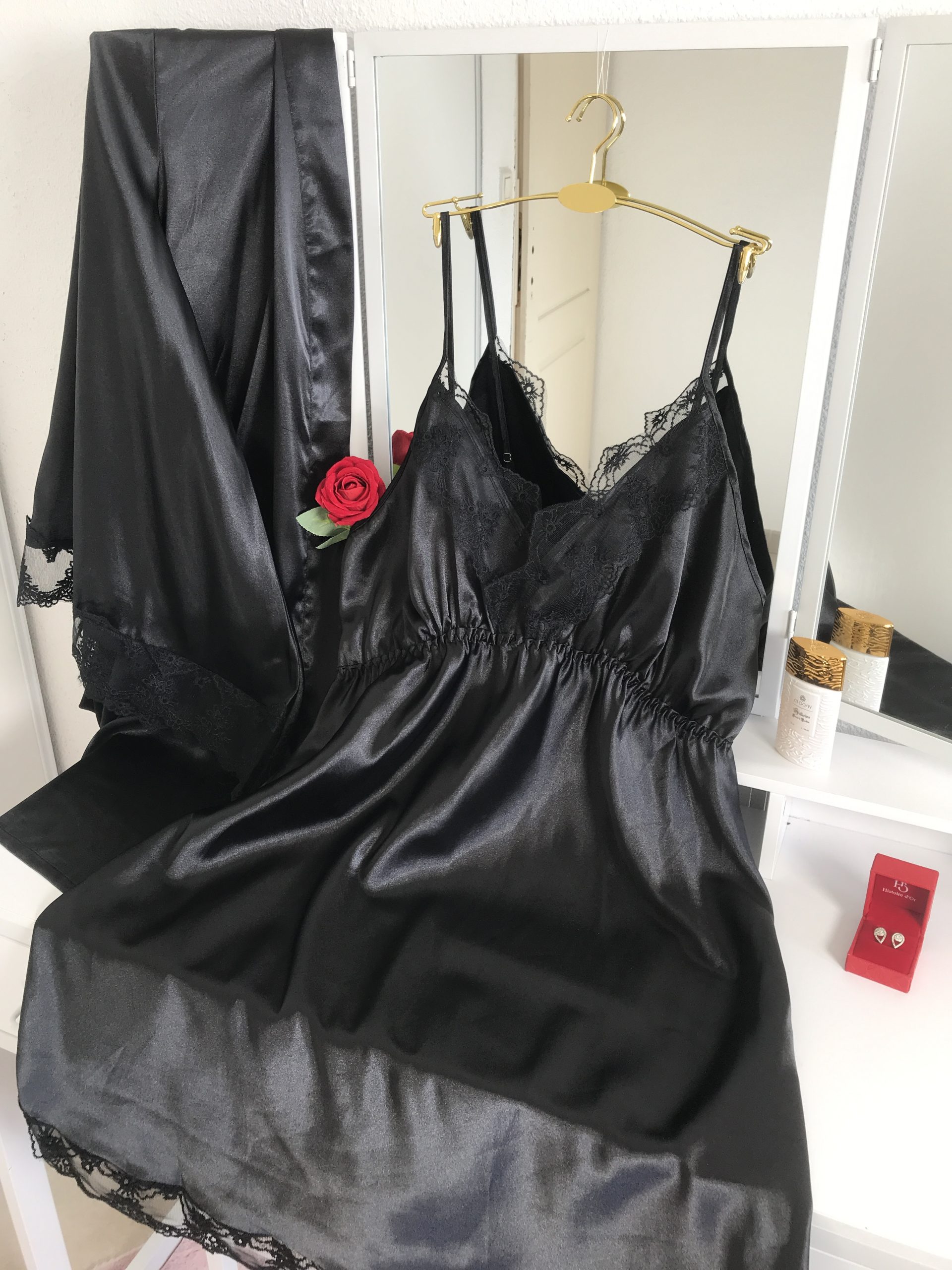 Ensemble Kimono & Nuisette Noir Grande Taille – Dentelle Élégante – Image 3